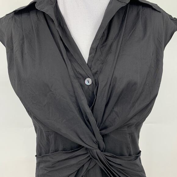 Trina Turk Blouse Womens S Small Black Cap Sleeve Twist Front Side Zip Crepe - Picture 3 of 11